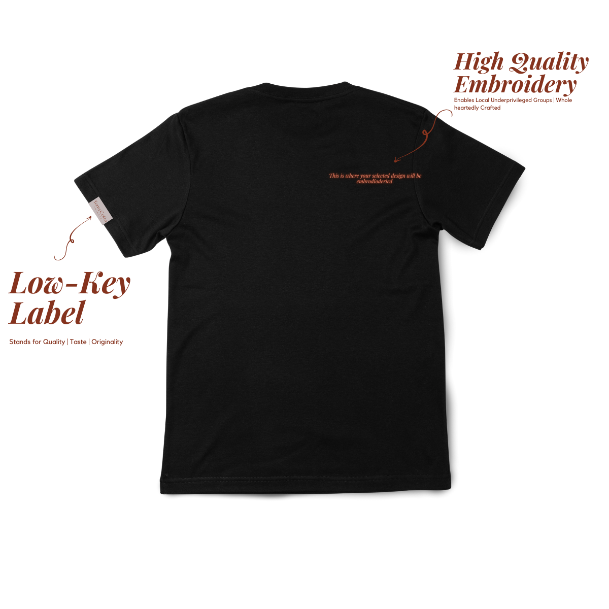 [Pre-Order] Personalized Black Cotton T-Shirt with Wine-Themed Embroidery Design