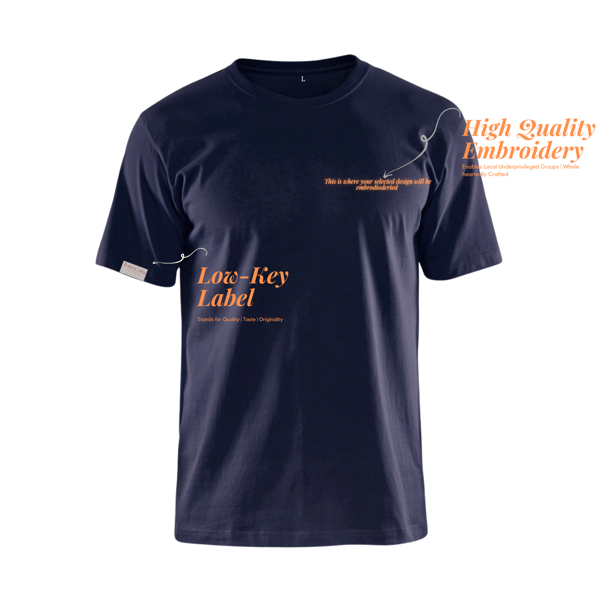 [Pre-Order] Personalized Navy Cotton T-Shirt with Wine-Themed Embroidery Design