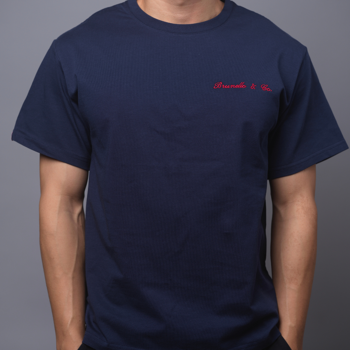 [Pre-Order] Personalized Navy Cotton T-Shirt with Wine-Themed Embroidery Design